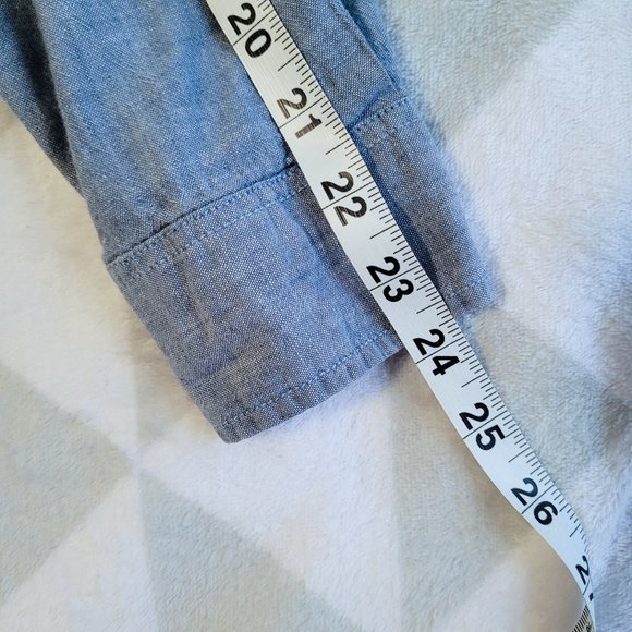 Blue Denim Casual Shirt, Western Cotton Linen Shirt, Size M - Picture 9 of 9